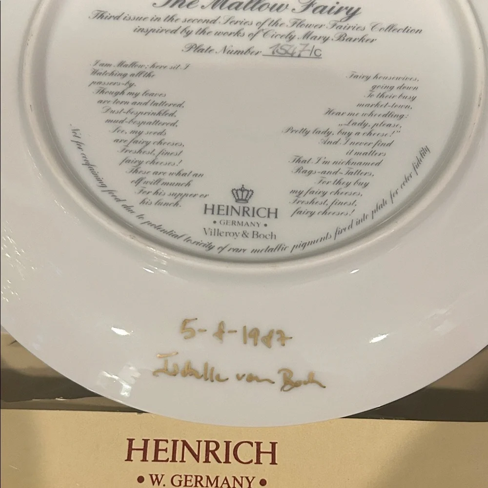 Heinrich “The Mallow Fairy” 🧚 Collectible Plate w/ Signature and Certificate‎